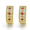 Oro Laminado Huggie Hoop, Gold Filled Style with Garnet Cubic Zirconia and White Micro Pave, Polished, Golden Finish, 02.210.0056.4.15
