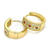 Oro Laminado Huggie Hoop, Gold Filled Style with Garnet Cubic Zirconia and White Micro Pave, Polished, Golden Finish, 02.210.0056.4.15