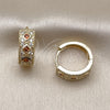 Oro Laminado Huggie Hoop, Gold Filled Style with Garnet Cubic Zirconia and White Micro Pave, Polished, Golden Finish, 02.210.0056.4.15