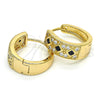 Oro Laminado Huggie Hoop, Gold Filled Style with Black Cubic Zirconia and White Micro Pave, Polished, Golden Finish, 02.210.0056.7.15