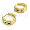 Oro Laminado Huggie Hoop, Gold Filled Style with Black Cubic Zirconia and White Micro Pave, Polished, Golden Finish, 02.210.0056.7.15