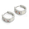 Rhodium Gold Filled Huggie Hoop, with Garnet and White Cubic Zirconia, Polished, Rhodium Finish, 02.210.0056.6.15