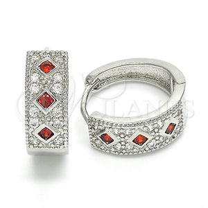 White Gold Filled Hoop Earrings — Huggie Hoop with Garnet and White Cubic Zirconia — main product view — SKU 122667 | Oro Laminado Blanco aretes de aro — Huggie Hoop with Garnet and blanco Cubic Zirconia — SKU 122667