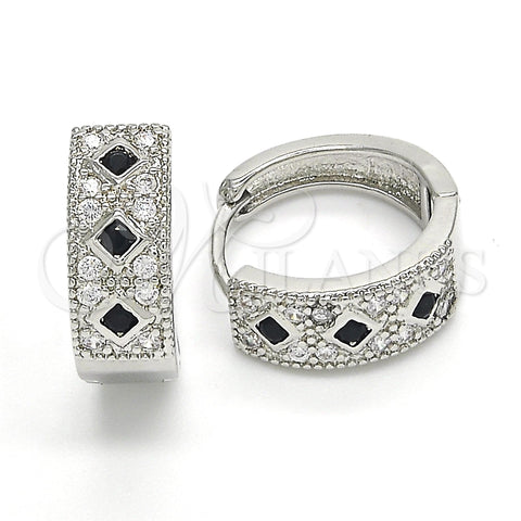 Rhodium Gold Filled Huggie Hoop, with Black and White Cubic Zirconia, Polished, Rhodium Finish, 02.210.0056.9.15