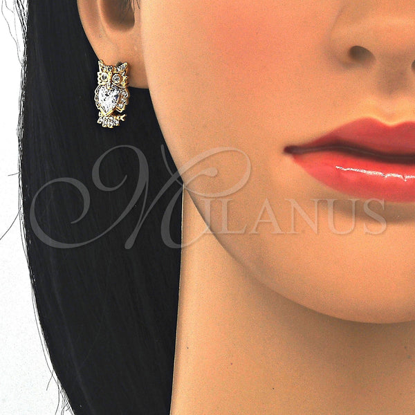 Gold Filled Ring — Stud Earring Owl Design with White Cubic Zirconia — alternate product view — SKU 122670 | Oro Laminado anillo — Stud Earring Owl diseño with blanco Cubic Zirconia — SKU 122670