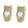 Oro Laminado Stud Earring, Gold Filled Style Owl Design, with White Cubic Zirconia, Polished, Golden Finish, 02.210.0161