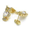 Oro Laminado Stud Earring, Gold Filled Style Owl Design, with White Cubic Zirconia, Polished, Golden Finish, 02.210.0161