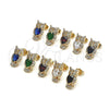 Oro Laminado Stud Earring, Gold Filled Style Owl Design, with White Cubic Zirconia, Polished, Golden Finish, 02.210.0161
