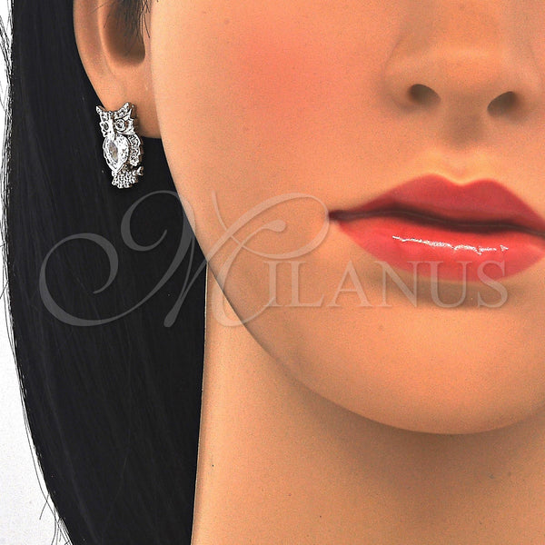 White Gold Filled Ring — Stud Earring Owl Design with White Cubic Zirconia — alternate product view — SKU 122674 | Oro Laminado Blanco anillo — Stud Earring Owl diseño with blanco Cubic Zirconia — SKU 122674
