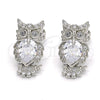 Rhodium Plated Stud Earring, Owl Design, with White Cubic Zirconia, Polished, Rhodium Finish, 02.210.0161.4