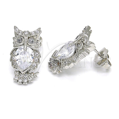 Rhodium Gold Filled Stud Earring, Owl Design, with White Cubic Zirconia, Polished, Rhodium Finish, 02.210.0161.4 for wholesale, main product view