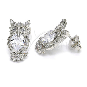 White Gold Filled Ring — Stud Earring Owl Design with White Cubic Zirconia — main product view — SKU 122674 | Oro Laminado Blanco anillo — Stud Earring Owl diseño with blanco Cubic Zirconia — SKU 122674