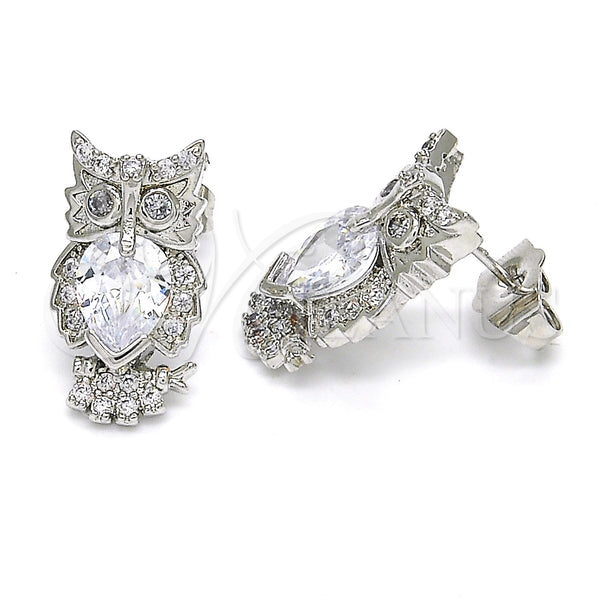 White Gold Filled Ring — Stud Earring Owl Design with White Cubic Zirconia — main product view — SKU 122674 | Oro Laminado Blanco anillo — Stud Earring Owl diseño with blanco Cubic Zirconia — SKU 122674