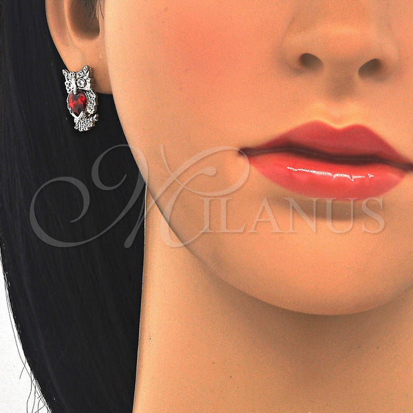 White Gold Filled Ring — Stud Earring Owl Design with Garnet and White — alternate product view — SKU 122675 | Oro Laminado Blanco anillo — Stud Earring Owl diseño with Garnet and blanco — SKU 122675