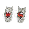 Rhodium Plated Stud Earring, Owl Design, with Garnet and White Cubic Zirconia, Polished, Rhodium Finish, 02.210.0161.5