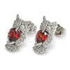 Rhodium Plated Stud Earring, Owl Design, with Garnet and White Cubic Zirconia, Polished, Rhodium Finish, 02.210.0161.5
