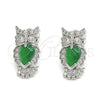 Rhodium Gold Filled Stud Earring, Owl Design, with Green and White Cubic Zirconia, Polished, Rhodium Finish, 02.210.0161.6