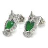 Rhodium Gold Filled Stud Earring, Owl Design, with Green and White Cubic Zirconia, Polished, Rhodium Finish, 02.210.0161.6