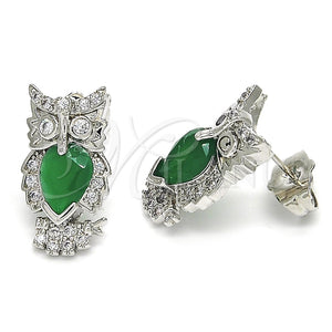 White Gold Filled Ring — Stud Earring Owl Design with Green and White — main product view — SKU 122676 | Oro Laminado Blanco anillo — Stud Earring Owl diseño with Green and blanco — SKU 122676