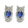 Rhodium Gold Filled Stud Earring, Owl Design, with Sapphire Blue and White Cubic Zirconia, Polished, Rhodium Finish, 02.210.0161.7