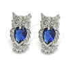 Rhodium Plated Stud Earring, Owl Design, with Sapphire Blue and White Cubic Zirconia, Polished, Rhodium Finish, 02.210.0161.7