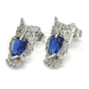 Rhodium Gold Filled Stud Earring, Owl Design, with Sapphire Blue and White Cubic Zirconia, Polished, Rhodium Finish, 02.210.0161.7