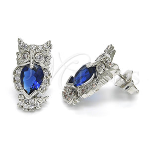 White Gold Filled Ring — Stud Earring Owl Design with Sapphire Blue and — main product view — SKU 122677 | Oro Laminado Blanco anillo — Stud Earring Owl diseño with Sapphire Blue and — SKU 122677