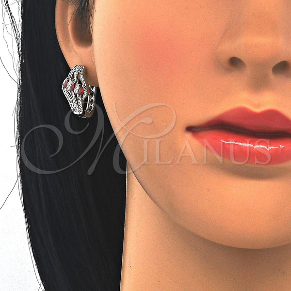 Rhodium Gold Filled Huggie Hoop, with Garnet and White Cubic Zirconia, Polished, Rhodium Finish, 02.217.0092.5.15