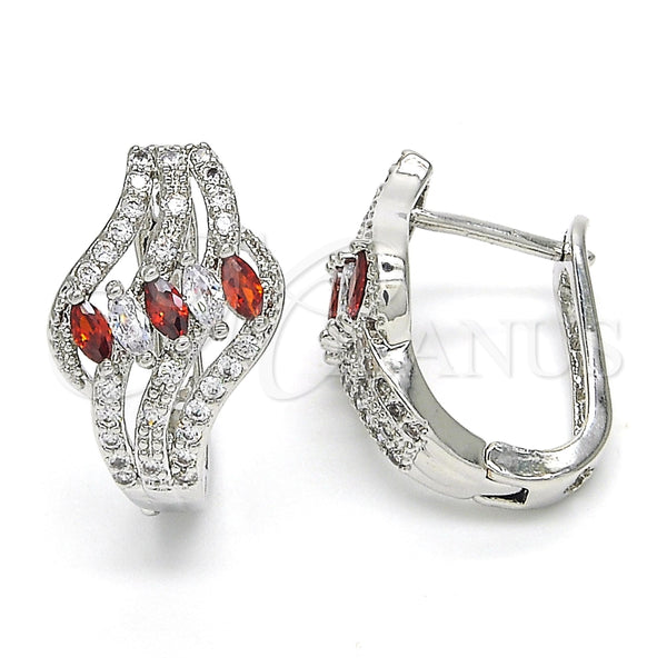 Rhodium Gold Filled Huggie Hoop, with Garnet and White Cubic Zirconia, Polished, Rhodium Finish, 02.217.0092.5.15