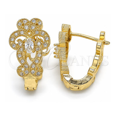 Oro Laminado Huggie Hoop, Gold Filled Style with White Cubic Zirconia, Polished, Golden Finish, 02.217.0096.15