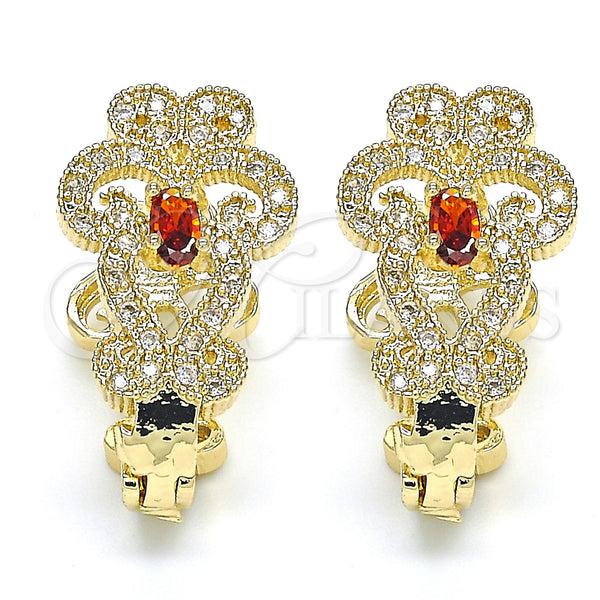 Gold Filled Hoop Earrings — Huggie Hoop with Garnet and White Cubic Zirconia — main product view — SKU 122692 | Oro Laminado aretes de aro — Huggie Hoop with Garnet and blanco Cubic Zirconia — SKU 122692