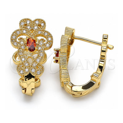 Oro Laminado Huggie Hoop, Gold Filled Style with Garnet and White Cubic Zirconia, Polished, Golden Finish, 02.217.0096.1.15