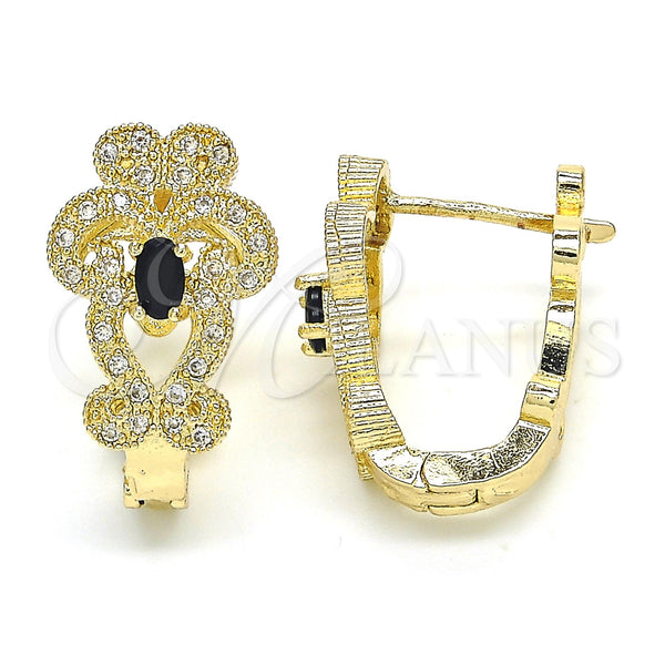 Gold Filled Hoop Earrings — Huggie Hoop with Black and White Cubic Zirconia — main product view — SKU 122693 | Oro Laminado aretes de aro — Huggie Hoop with negro and blanco Cubic Zirconia — SKU 122693