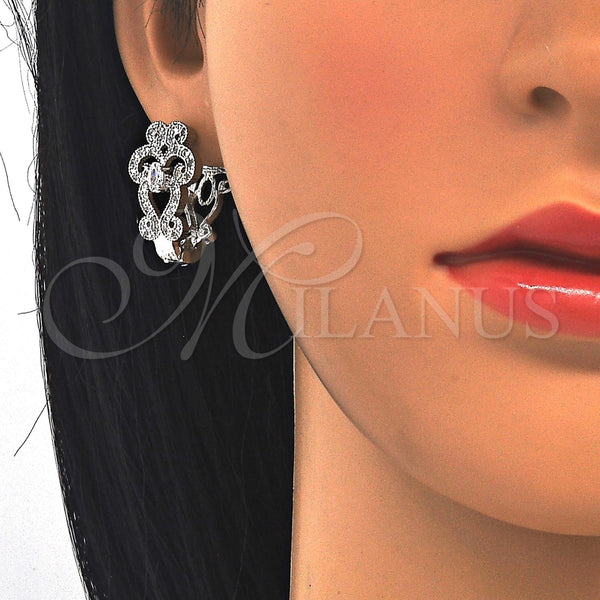 White Gold Filled Hoop Earrings — Huggie Hoop with White Cubic Zirconia Polished 02. — alternate product view — SKU 122694 | Oro Laminado Blanco aretes de aro — Huggie Hoop with blanco Cubic Zirconia pulido 02. — SKU 122694
