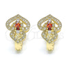 Oro Laminado Huggie Hoop, Gold Filled Style Heart Design, with Garnet and White Cubic Zirconia, Polished, Golden Finish, 02.217.0095.1.15