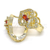 Oro Laminado Huggie Hoop, Gold Filled Style Heart Design, with Garnet and White Cubic Zirconia, Polished, Golden Finish, 02.217.0095.1.15