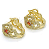 Oro Laminado Huggie Hoop, Gold Filled Style Heart Design, with Garnet and White Cubic Zirconia, Polished, Golden Finish, 02.217.0095.1.15