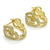 Oro Laminado Huggie Hoop, Gold Filled Style Heart Design, with White Cubic Zirconia, Polished, Golden Finish, 02.217.0095.15