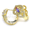Oro Laminado Huggie Hoop, Gold Filled Style Heart Design, with Multicolor Cubic Zirconia, Polished, Golden Finish, 02.217.0095.2.15