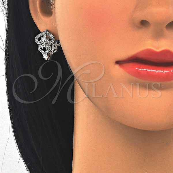 White Gold Filled Hoop Earrings — Huggie Hoop Heart Design with White Cubic Zirconia — alternate product view — SKU 122700 | Oro Laminado Blanco aretes de aro — Huggie Hoop corazón diseño with blanco Cubic Zirconia — SKU 122700