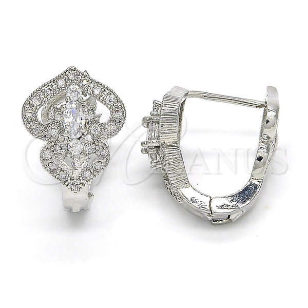 White Gold Filled Hoop Earrings — Huggie Hoop Heart Design with White Cubic Zirconia — main product view — SKU 122700 | Oro Laminado Blanco aretes de aro — Huggie Hoop corazón diseño with blanco Cubic Zirconia — SKU 122700