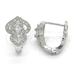 White Gold Filled Hoop Earrings — Huggie Hoop Heart Design with White Cubic Zirconia — main product view — SKU 122700 | Oro Laminado Blanco aretes de aro — Huggie Hoop corazón diseño with blanco Cubic Zirconia — SKU 122700