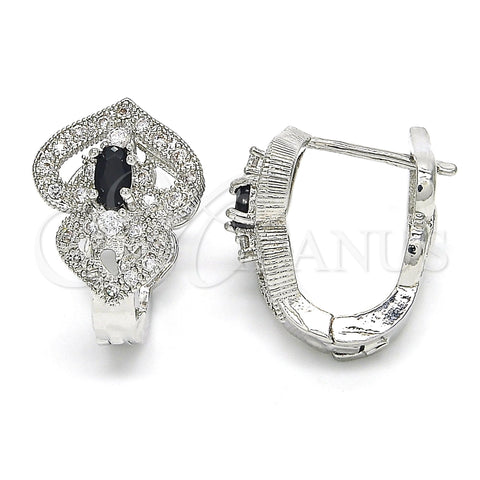 Rhodium Gold Filled Huggie Hoop, Heart Design, with Black and White Cubic Zirconia, Polished, Rhodium Finish, 02.217.0095.6.15