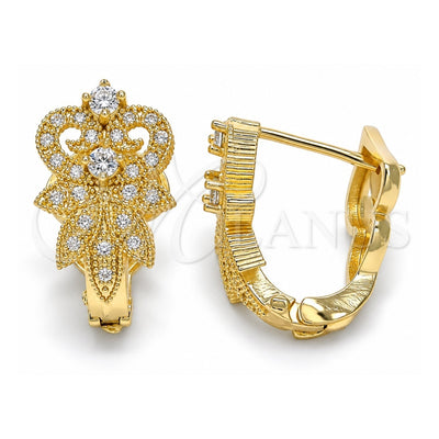 Oro Laminado Huggie Hoop, Gold Filled Style with White Cubic Zirconia, Polished, Golden Finish, 02.217.0093.15
