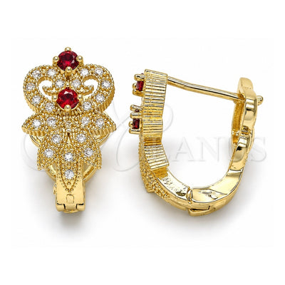 Oro Laminado Huggie Hoop, Gold Filled Style with Garnet and White Cubic Zirconia, Polished, Golden Finish, 02.217.0093.1.15