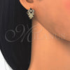Oro Laminado Huggie Hoop, Gold Filled Style with Black and White Cubic Zirconia, Polished, Golden Finish, 02.217.0093.3.15