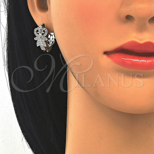 White Gold Filled Hoop Earrings — Huggie Hoop with White Cubic Zirconia Polished 02. — alternate product view — SKU 122707 | Oro Laminado Blanco aretes de aro — Huggie Hoop with blanco Cubic Zirconia pulido 02. — SKU 122707