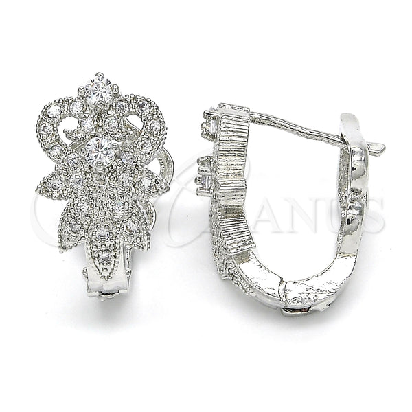 White Gold Filled Hoop Earrings — Huggie Hoop with White Cubic Zirconia Polished 02. — main product view — SKU 122707 | Oro Laminado Blanco aretes de aro — Huggie Hoop with blanco Cubic Zirconia pulido 02. — SKU 122707