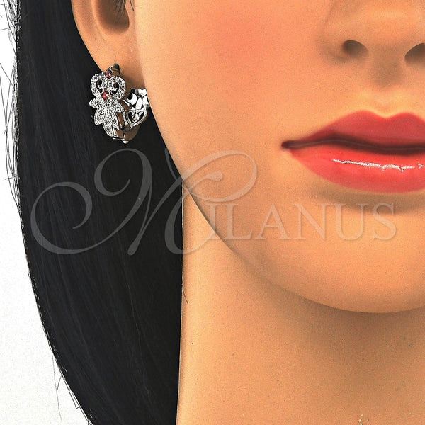 White Gold Filled Hoop Earrings — Huggie Hoop with Garnet and White Cubic Zirconia — alternate product view — SKU 122708 | Oro Laminado Blanco aretes de aro — Huggie Hoop with Garnet and blanco Cubic Zirconia — SKU 122708