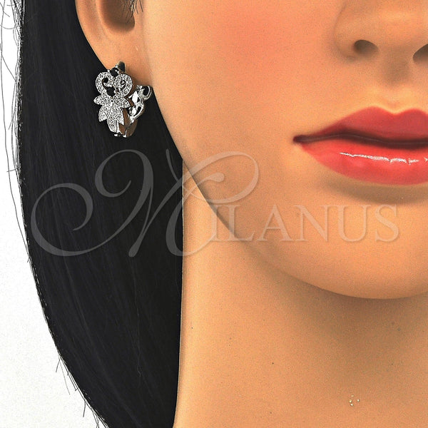 White Gold Filled Hoop Earrings — Huggie Hoop with Black and White Cubic Zirconia — alternate product view — SKU 122709 | Oro Laminado Blanco aretes de aro — Huggie Hoop with negro and blanco Cubic Zirconia — SKU 122709